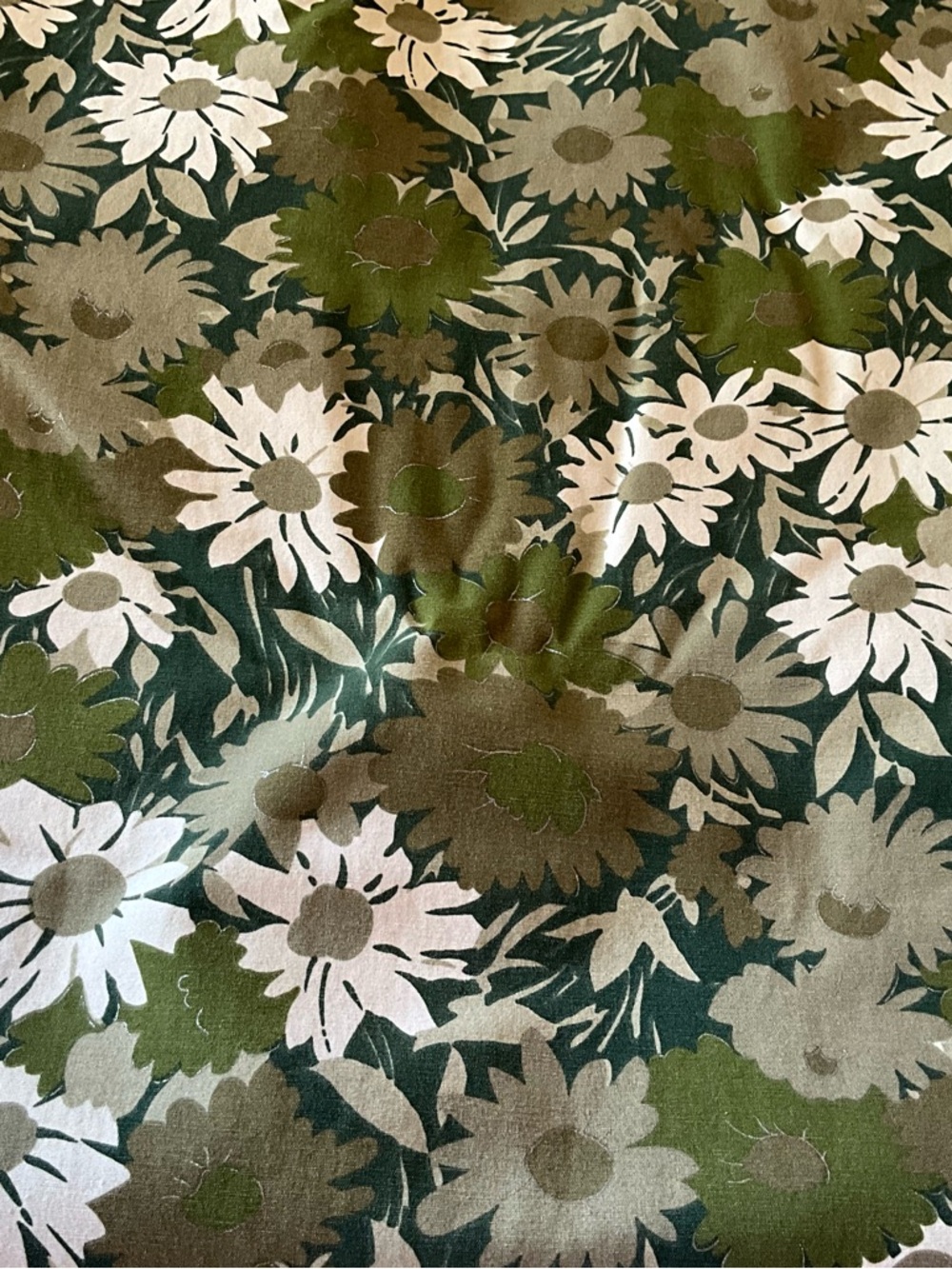 Indoor Outdoor Fabric Sewing Green White Daisies